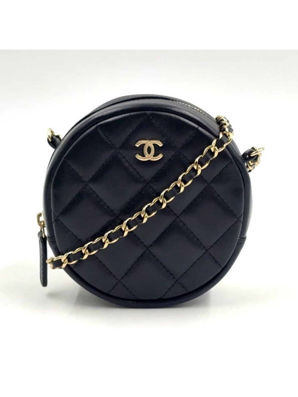 Chanel Classic Round Chain Lambskin Black Shoulder Bag Gold